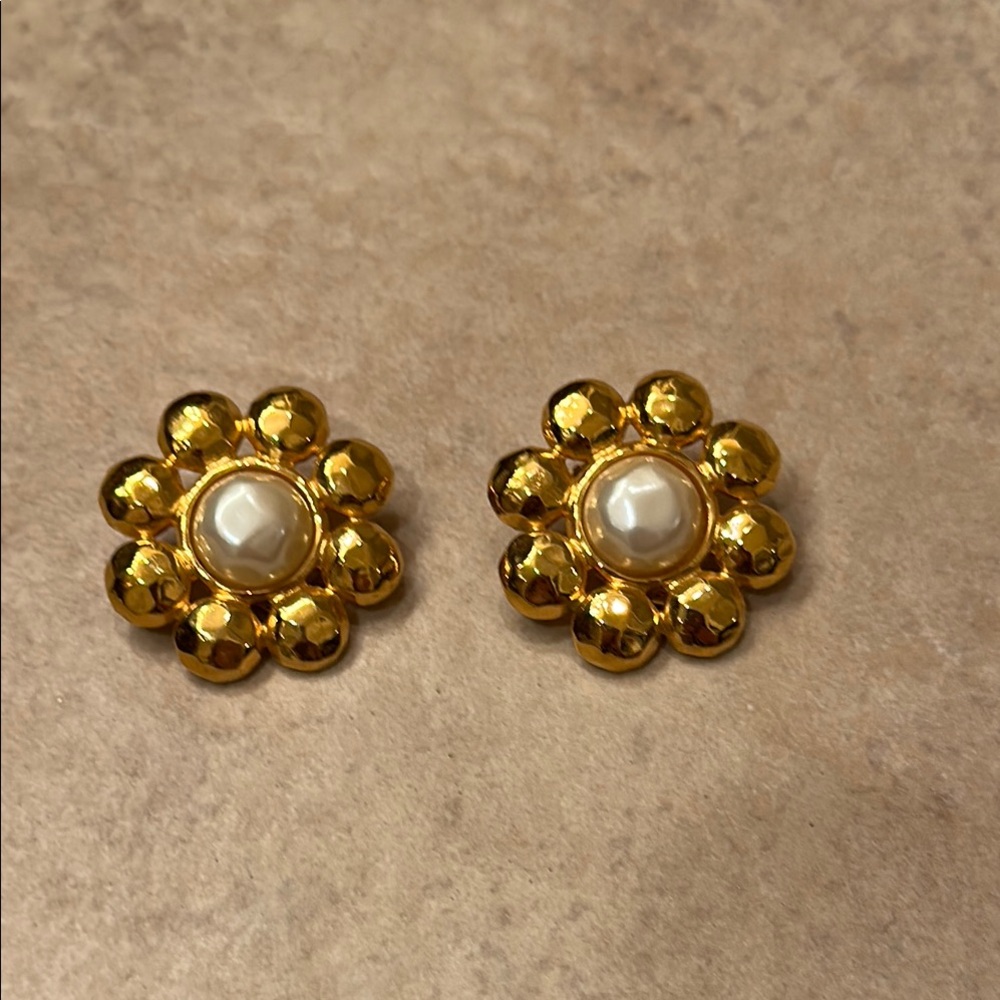 Fendi Gold Floral pearl Earrings with clip on style.